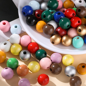 Hemu Wood <b>Beads</b> 16mm Round Colored <b>Loose</b> <b>Beads</b> For Jewelry Making DIY Accessories Bulk Pack - Product Image 1