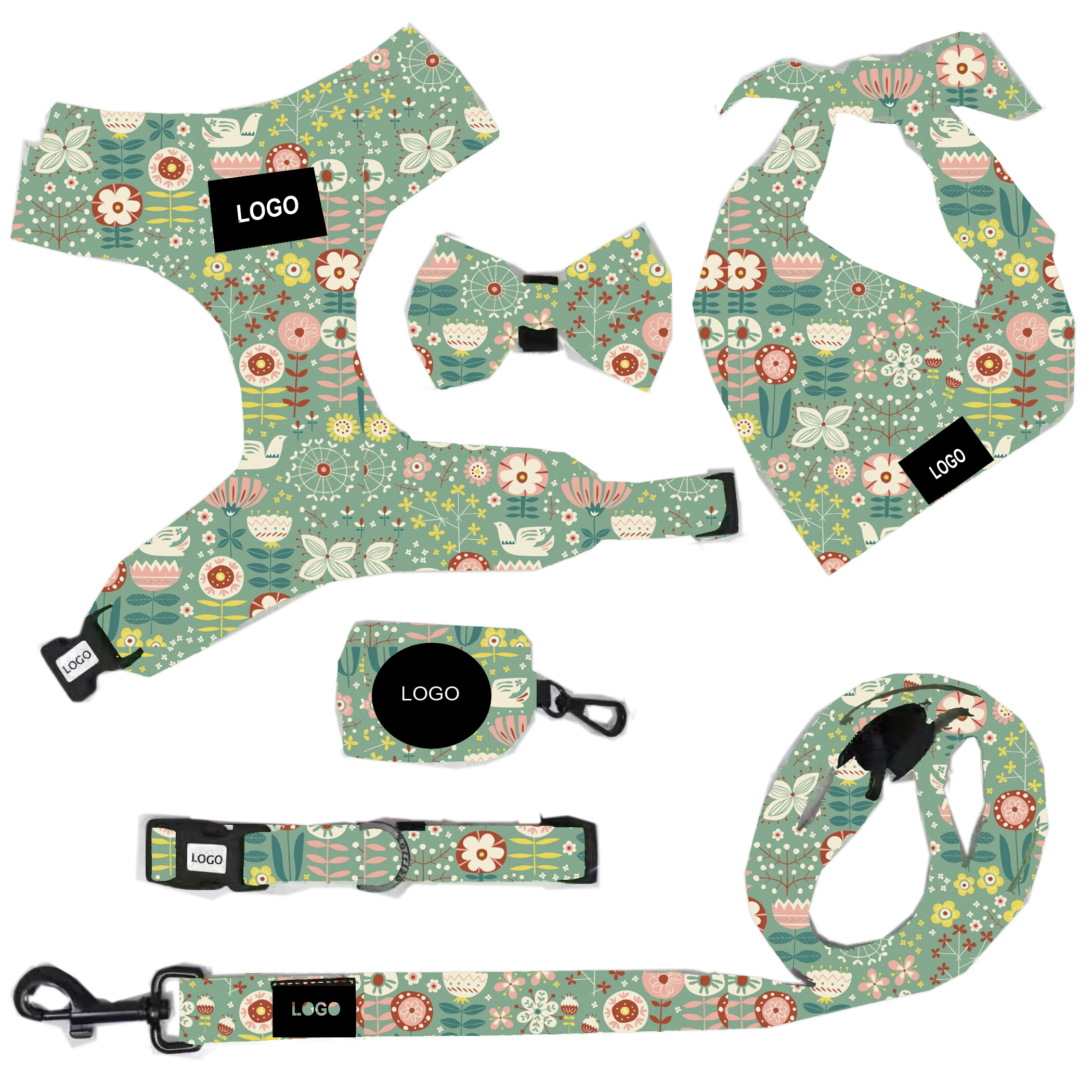 Fashion Printing Pet Harness Set For Dog Quick Release Sustainable