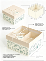 Boîte cadeau rigide écologique et recyclable à motif animalier et végétal peint à la main, avec cordon à nœud papillon, couvercle ciel-terre, personnalisable pour le rangement