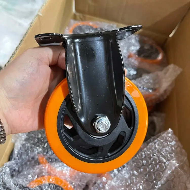 100mm Rueda Giratoria PVC Orange Roulette Pivotante Chariot Industriel 1.5 2 2.5 3 4 5 Pouces Heavy Duty Workbench Roulettes