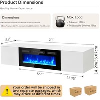 Meuble TV mural flottant bicolore noir et blanc de style farmhouse avec foyer électrique de 36 pouces et éclairage LED