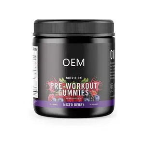 OEM 2023 Gym Pre Workout Gummy Energy Bcaa Gummies Supplier Vitamin B12 Supplement Muscle Building Preworkout Gummies Adult