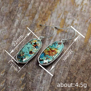 Orecchini Pendenti in Turchese Stile Bohémien con Montatura in Argento, Gioielli da Donna alla Moda, Orecchini Statement di Forma Ovale - Product Image 6