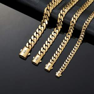 Collar de Cadena <span class=keywords><strong>Cubana</strong></span>, Chapado en Oro de 14K, Acero Inoxidable, Hebilla Lisa, Collar Hip Hop para Hombre, Regalo - Product Image 3