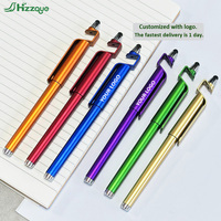 Pulpen Stylus Layar Sentuh 3-in-1 Promosi dengan Logo Kustom, Tinta Gel Hitam Ujung 0.5mm, Plastik, Cetak UV