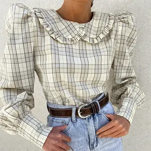 European and American Gold, Chains Belt Printed Blouses Puff Sleeves Blouse Tops Elegant Women Ladys Shirt Fashion Blouse/