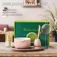 Vente en gros usine – Ensemble Matcha Japonais au design classique, personnalisé, en bambou et céramique, écologique, avec bol Chawan rose et bec verseur