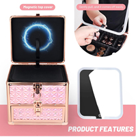 Trousse de maquillage en aluminium avec miroir LED, trousse de cosmétiques professionnelle avec séparateurs réglables et poches pour pinceaux