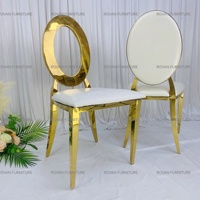 Chaises de réception modernes de luxe à dossier rond en acier inoxydable doré avec coussin amovible pour événements et mariages