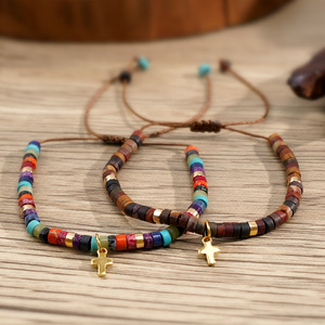 Pulsera de Cuentas de Piedra Estilo <span class=keywords><strong>Emperador</strong></span> para Hombre y Mujer, Diseño Bohemio Vintage con Cruz Bañada en Cobre, Joyería de Moda - Product Image 2