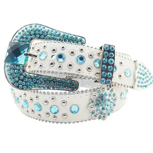 Ladies Western Rhinestone Bling Cowgirl Belt Turquoise Flower Concho Horsehair Belt Luxury Women Jeans Accessory