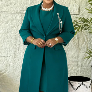 Zweiteiliger Damen-Anzug, <span class=keywords><strong>Blazer</strong></span> mit Reverskragen und ärmelloses Kleid-Set für Kirche, Hochzeit, Business - Product Image 1