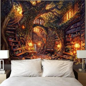 Tapiz de Poliéster con Diseño de Biblioteca Golden Tree, Decoración de Pared Impresa, Lavable a Máquina, Venta al Por Mayor - Product Image 4