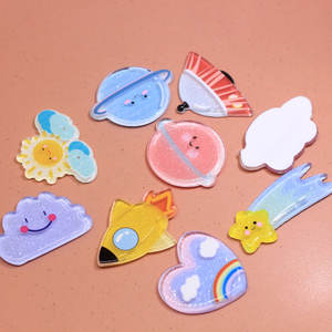 Abalorios acrílicos de la serie del espacio exterior, cuentas de corte de estrella para pendientes, cadena para llaves, accesorios para álbum de recortes, nube, nave espacial, planeta - Product Image 6