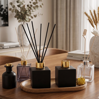 Bouteille diffuseur à roseaux en verre transparent avec bouchon en bois, diffuseur à roseaux plat, bouteille diffuseur à roseaux 100ml