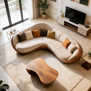 Nuovo Arrivo: Divano Sezionale in Legno Organico, Comodo e Imbottito, <span class=keywords><strong>Elegante</strong></span> Beige, per Appartamenti, Salotti e Uffici - Product Image 2