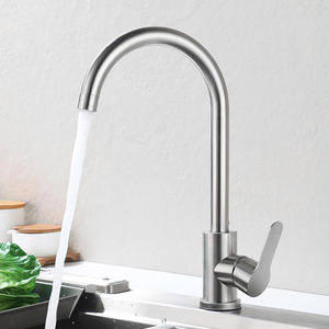304 Ball Bear Stainless Steel Hot and Cold <b>Brushed</b> Nickel-colored Factory Wholesale Single-hole Kitchen Faucets - Product Image 1