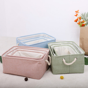 <strong>Canvas</strong> <strong>Storage</strong> Basket Bin <strong>Canvas</strong> Rectangle Foldable <strong>Storage</strong> Bin Fabric <strong>Storage</strong> Basket Boxes with Strong Cotton Rope Handle - Product Image 1