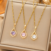 Collier pour femme OJ, chaîne à maillons plaquée or de luxe, pendentif goutte d'eau avec zircon cubique, pour un usage quotidien, un cadeau de fiançailles et une soirée