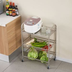 Customize 3-Layer Stainless Steel Kitchen <b>Storage</b> Rack Household Movable Stand for <b>Vegetable</b> Fruit <b>Basket</b> Metal Kitchen Trolley - Product Image 2