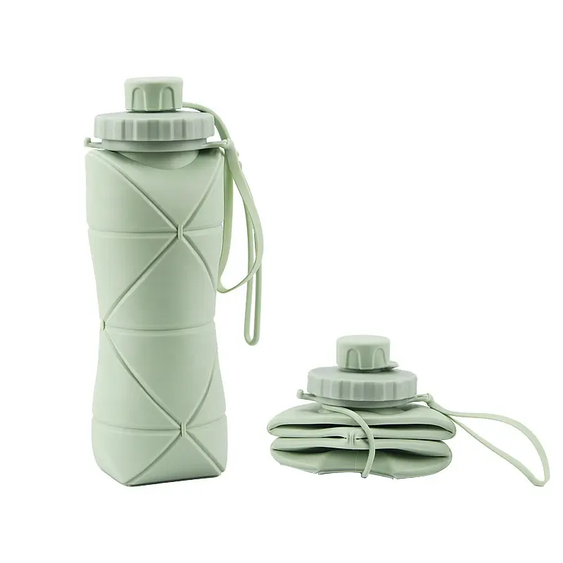 زجاجة مياه محمولة قابلة للطي من السيليكون مخصصة مع غطاء غلاية رياضية مباشرة للبالغين للتخييم التنزه السفر في الهواء الطلق