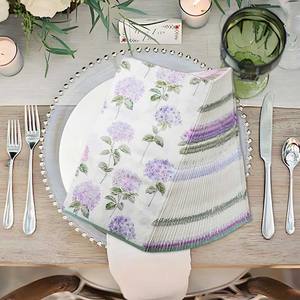 Serviettes d'invitées en tissu non tissé 3 plis, motif Hortensia <span class=keywords><strong>Pastel</strong></span> avec bordure verte, jetables pour la fête prénuptiale - Product Image 2
