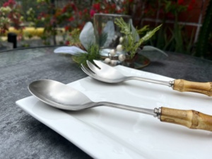 Utensilios de cocina Royal Luxury 304 # Juego de servidor de ensalada ecológico con mango de bambú 18/10 #1 cuchara y 1 tenedor - Product Image 3