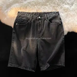 Tabung musim panas modis Jeans nyaman elastis lurus celana pendek Vintage Polyester papan celana pendek pria versi Korea rajutan