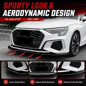 StarNav สำหรับ Audi A3 8Y S Line 2021-2024 อุปกรณ์ตกแต่งรถยนต์ สปลิตเตอร์กันชนหน้าแบบชิ้นเดียว สปอยเลอร์หน้า - Product Image 3