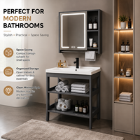Ensemble de meuble-lavabo moderne à poser au sol pour salle de bain, gain de place, cadre en aluminium, vasque en céramique, étagère ouverte, armoire miroir LED, hôtel