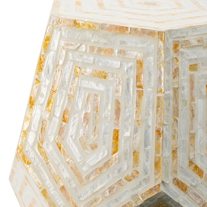 Sgabello Esagonale in Capiz 18x18x21 Giallo Crema Pouf per Arredamento Interno ed Esterno - Product Image 3