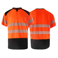 Kemeja Keselamatan Reflektif Visibilitas Tinggi Oranye dan Kuning Fluoresen, Cepat Kering, Lengan Pendek, Pakaian Kerja Hi Vis SVT461
