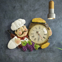 Reloj de Pared Vintage, Decoración del Hogar, Estatua de Chef de Resina, Reloj de Cuarzo Silencioso para Sala de Estar, Cocina, Decoración de Pared, Reloj Colgante
