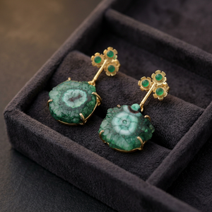 Green Stone Water Drop Earrings For Women With Handcrafted Brass Ethnic Design Statement Fashion Jewelry <b>Accessory</b> For <b>Wedding</b> - Product Image 4