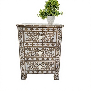Mesa de noche artesanal de resina, mueble de mesita de noche hecho con MDF e incrustaciones de resina + incrustaciones de madera, mesa auxiliar de tamaño personalizado - Product Image 3