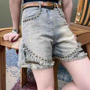 Hong <b>Kong</b> Retro Style Denim Shorts for Women New <b>Large</b> Size High Breathable Five-Point Pants Loose Slimming Wide-leg Design - Product Image 1