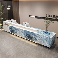 Comptoir de réception de bureau en MDF laqué piano, finition haute brillance, taille et couleur personnalisables, pour hôtel, salon, usine, mobilier OEM
