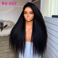 VR HOT Beauty Supplier Perruques en cheveux humains 360 Lace Kinky Straight sans colle avec cordon de serrage, Perruque en cheveux humains Lace Yaki Straight