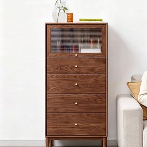 Solid Wood Five <b>Drawer</b> Chest Of <b>Drawers</b> <b>Walnut</b> Color 600x400x1295mm Bedroom Storage Cabinet Nordic Modern Style - Product Image 1