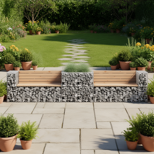 Banc de jardin en bois avec panier gabion, mobilier de patio extérieur moderne, durable, pour 4 personnes - Product Image 2