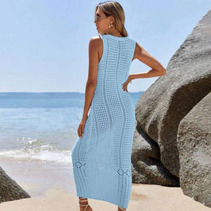 Robe longue maxi décontractée en crochet sans manches pour femme, couleur unie, col en V, ample, pour les vacances d'été à la plage - Product Image 3