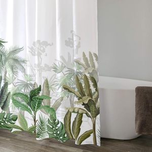 Tropical Tree Palm Nature Plant Shower <b>Curtain</b> Green Washable Waterproof Fabric <b>with</b> Custom <b>Hooks</b> for Home Bathroom Decor - Product Image 2
