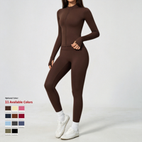 Ensemble de vêtements de sport pour femmes avec logo personnalisé, hautement élastique et respirant, veste de yoga à fermeture éclair à manches longues et leggings