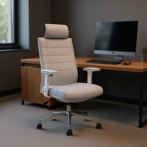 Sedia da Ufficio in Pelle PU con Base Cromata, Braccioli Regolabili, Poggiatesta Integrato, Girevole, Poltrona Direzionale - Product Image 2