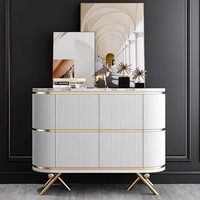 Buffet Moderne de Luxe en Marbre Italien Grande Capacité, Meuble de Rangement Blanc pour Mobilier de Maison, Appartement et Villa