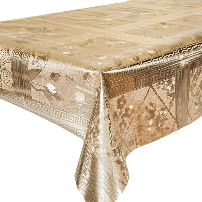 Customized dining fashion table cover gold silver PVC Metallic Embossed Tablecloth Outdoor/Indoor