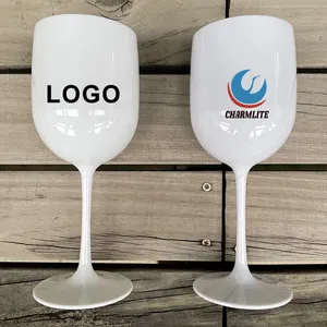 Custom reusable polycarbonate champagne cup white plastic champagne wine glass for parties