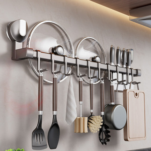 Fabrik moderne Metall multifunktion ale Küche Lager regal Punch-Free Wand messer halter Löffel Haken Topf abdeckung Rack Utility Racks - Product Image 5