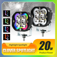 Phares carrés de 3 pouces 20W RGB colorés, barre lumineuse de travail LED, projecteurs pour Jeep, voiture, camion, 4x4, tout-terrain, ATV, moto, phare antibrouillard