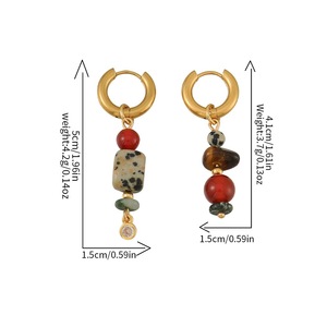 Pendientes de Aro de Acero Inoxidable con Ágata Asimétrica Estilo Boho Vintage Fatingna, Pendientes Colgantes de Piedra Natural con Baño de Oro de 18K para Mujer - Product Image 4